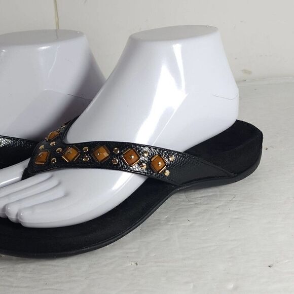 Vionic Women's Floriana US 6 Black Embellished Orthaheel Thong Sandals - Picture 2 of 13